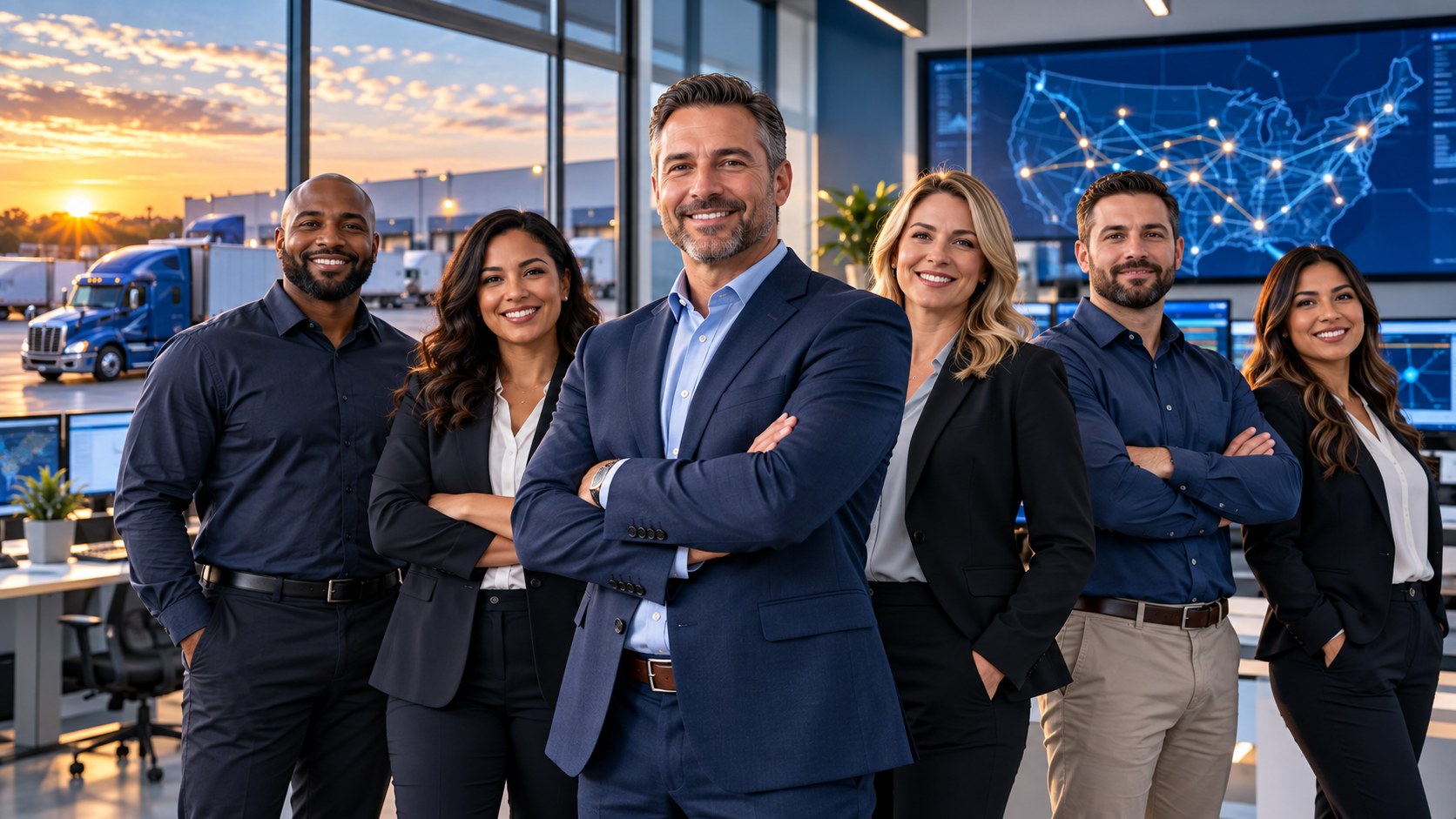 Professional logistics team in a transportation operations center