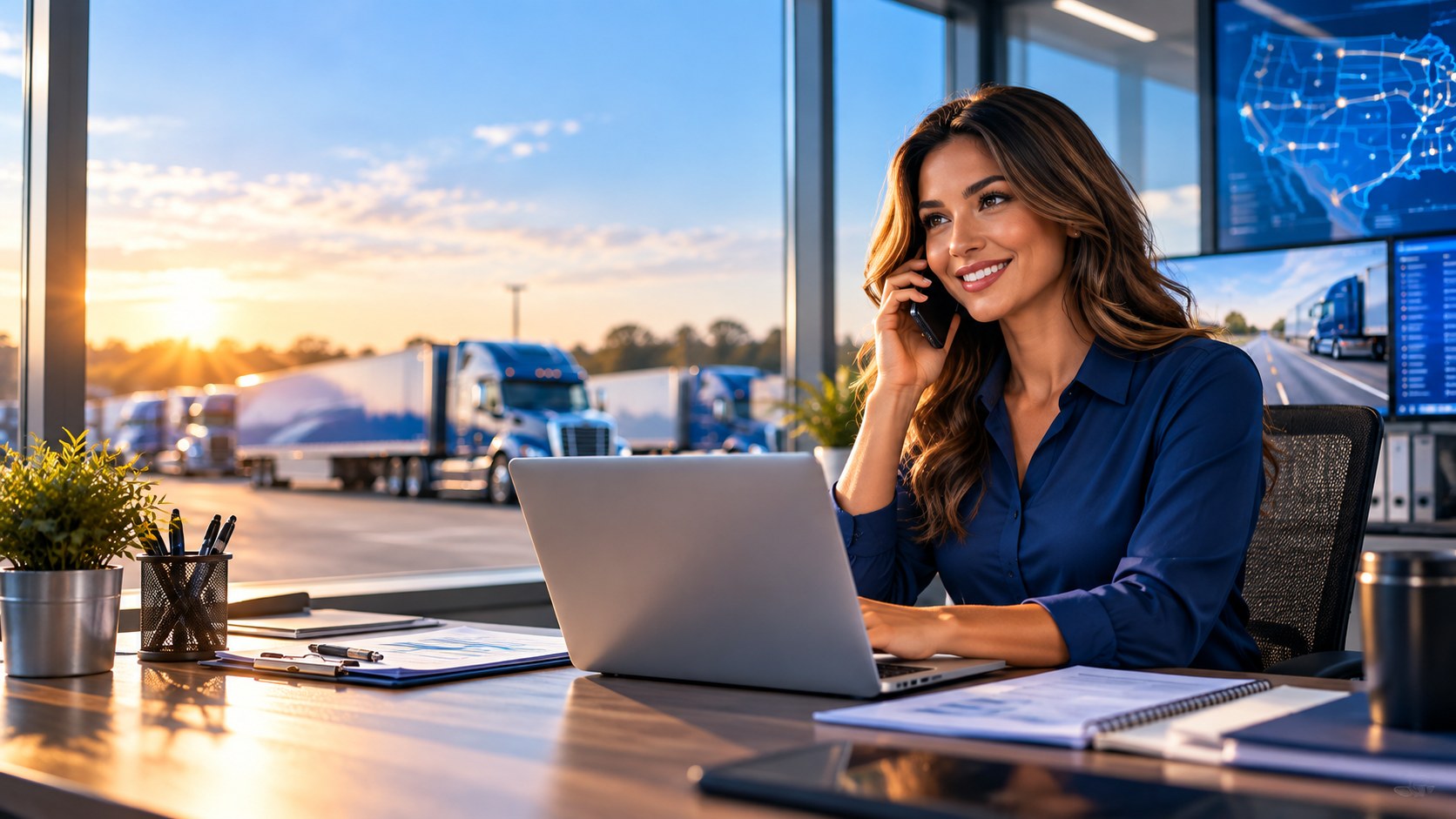 Logistics coordinator communicating with customers and carriers